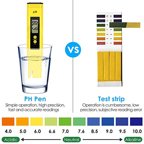 KWODE Digital PH Meter,Water Quality Tester Pen with 0-14 PH Measurement Range ATC 0.01 PH High Accuracy for Household Drinking, Pool and Aquarium Water