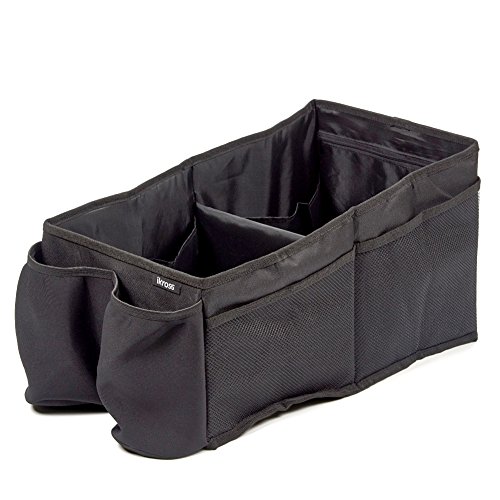 Car Back Seat Organizer iKross Car Console Storage Bins Basket with 2 Cup Holders for Adults Baby Toddler Kids, Back Seat Box Container for Minivan, Vans, Cars, SUV â€“ Black