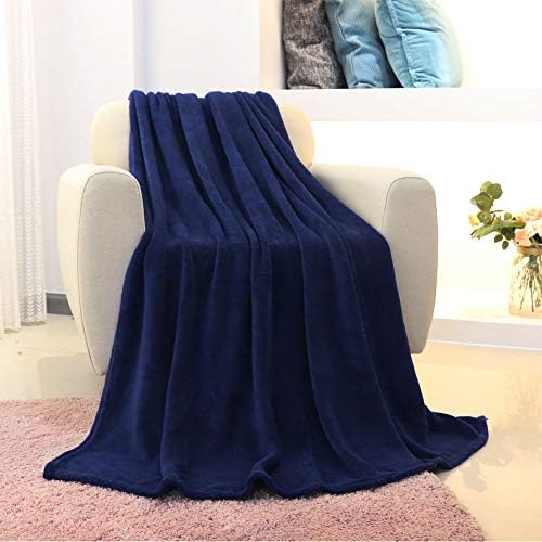FY FIBER HOUSE Microplush Lightweight Fleece All Season Blankets,Microfiber Bedspreads Bedcover,90 by 90-Inch,Navy Blue