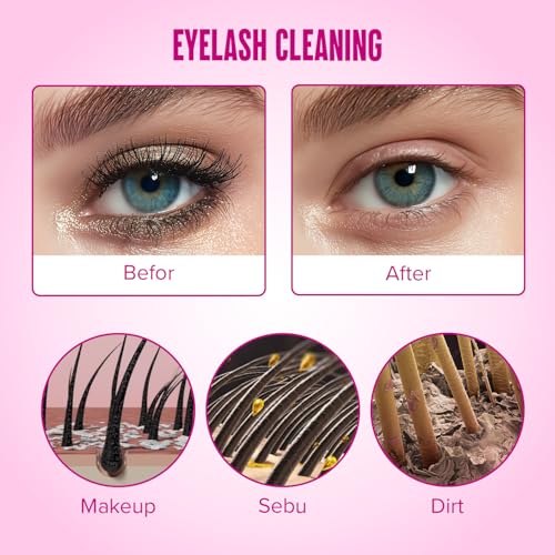 STACY LASH Lash Shampoo 50ml Kit Korean Makeup Remover with Eye Lash Spoolies & Rinse Bottle & Cleansing Pad & Brush for Eyelash Extensions & Clusters & Natural Eyelashes