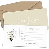 Blank Gift Certificates with Envelopes, 3.5" x 7.25" Blank Gift Certificates for Business, Salon, Spa, Birthday, Mother&rsquo;s Day or Holiday Gifting, 25 Custom Cards (Floral)