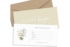 GARDENCITY Blank Gift Certificates with Envelopes, 3.5" x 7.25" Blank Gift Certificates for Business, Salon, Spa, Birthday, Mother’s Day or Holiday Gifting, 25 Custom Cards (Floral)