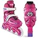 Crazy Skates Adjustable Inline Skates for Girls - Beginner Kids Roller Blades - Pink with Purple (Small/Sizes j11-1)