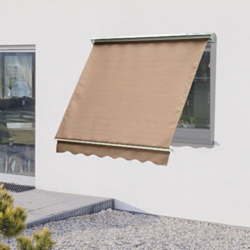 6FT Drop Arm Manual Door Window Awning Canopy Shelter Cover Sun Shade Brown