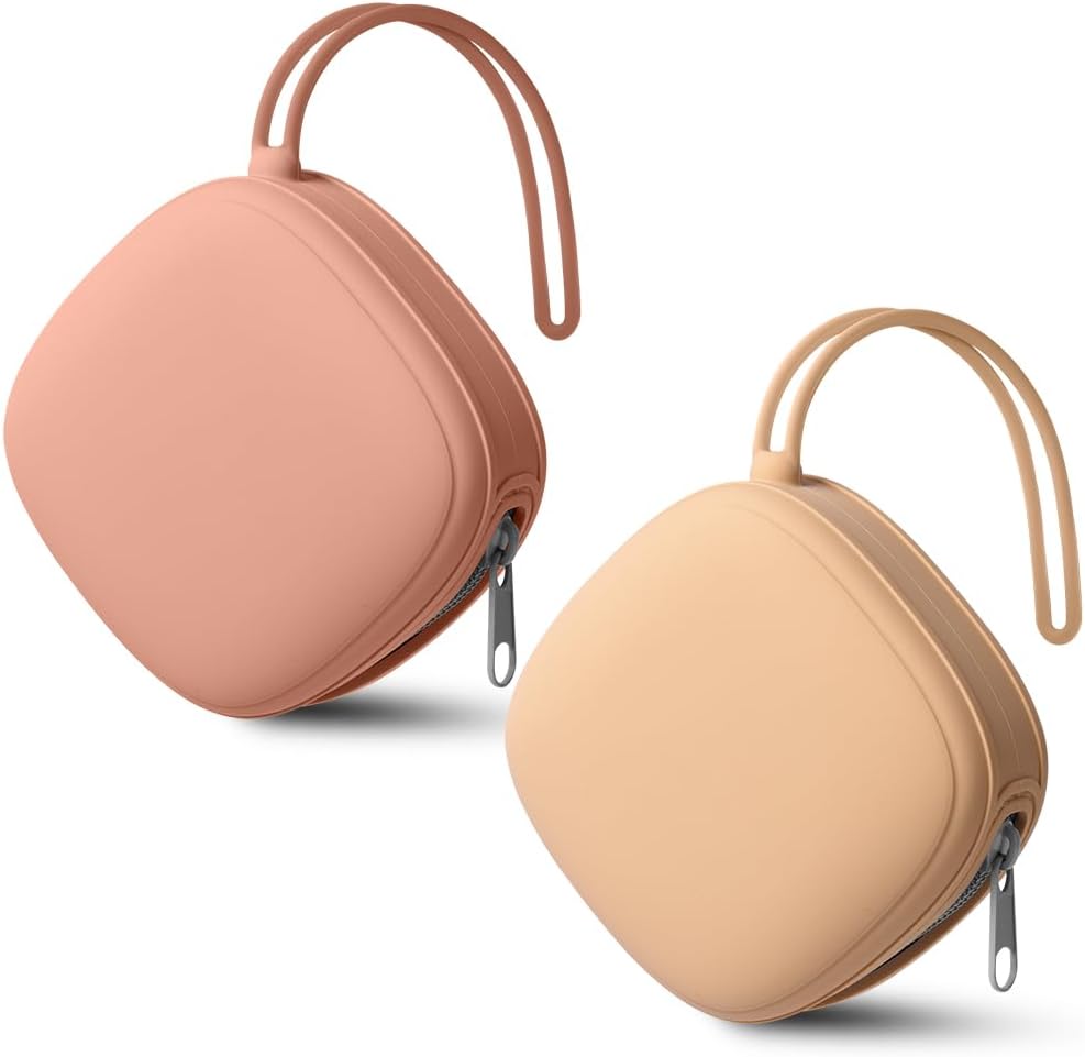 Aolso Dummy Holder 2Pcs Silicone Pacifier Case Apricot Bean Paste