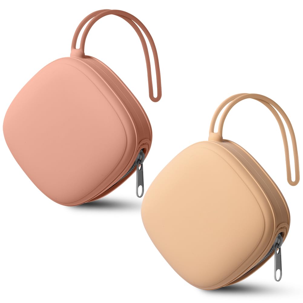 Aolso Dummy Holder, 2PCS Silicone Dummy Case, Square Pacifier Holder, Portable Soother Pods, Baby Pacifier Case for Travel, Home (Apricot/Bean Paste) — image 1