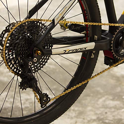 Ztto Gold Silver Grey Bicycle Chain for 7 8 9 10 11 12 14 16 18 21 22 24 27 30 33 Speed Mountain Bike and Road Bicycles (Gold with Hollow Plate, 11 Speed)