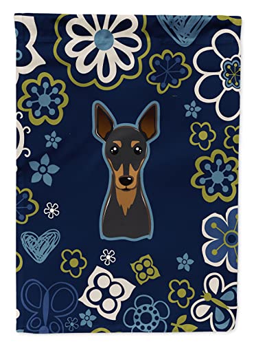 Caroline's Treasures BB5091GF Blue Flowers Min Pin Garden Flag Mailbox Flag Dec…