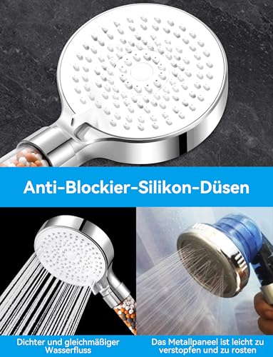 Magichome Shower Head with Filter, 5 Jet Types, High Pressure Hand Shower Filter | Duschkopf Wassersparend mit 3 Schichten Filtration Mineralstein, Duschkopf Filter für hartes Wasser, Entfernt Chlor & Kalk