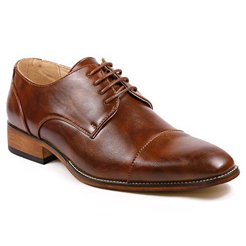 Metrocharm MC106 Cap Toe Lace Up Oxford Classic Dress Shoes (10.5, Brown)