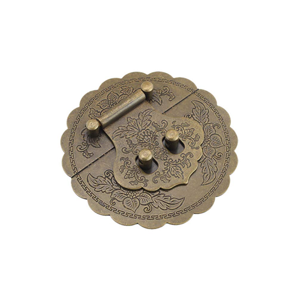 Tiazza Antique Brass 3.54"/9cm Round Embossing Brass Hasp Buckle Lock Latch Cabinet Box Furniture Hardware Hasp (Antique Bronze)
