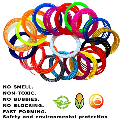 7TECH 3D Pen/Printing/Drawing Pen Filament Refills PLA 1.75mm 30 colors, 300 Feet with 280 Stencil E-book (wood,silver,gold,copper,6 Fluo,20 Common),High-Precision Diameter Filament for Tecboss Nulaxy