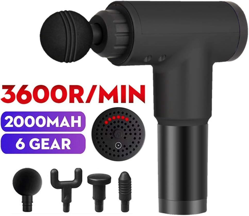 Urhomy Massage Gun, Handheld Wireless Massage Gun Rechargeable Device for Muscle Tension Relief, 6 Adjustable Speed Levels & 4 Head Attachments