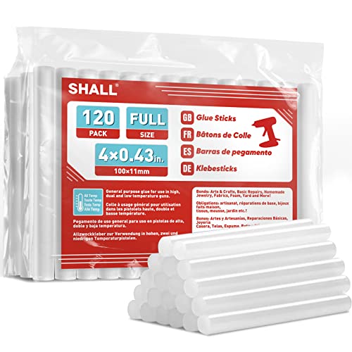 SHALL Hot Glue Sticks Full Size 11mm x 100mm x 120pcs Suitable for All Weather Glue Guns Multipurpose Suitable for Kids Adults Crafts