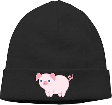 Amazon Com Unisex Beanie Cap Cute Cartoon Pig Trendy Cuffed Skull Knit Hat Soft Daily Beanies Skully Caps Black Clothing