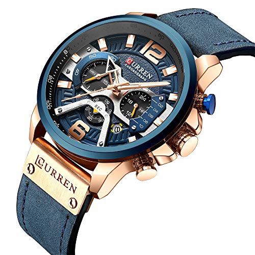 Reloj de pulsera casual deportivo para hombre, de piel, estilo militar, con cronógrafo, color azul - Imagen 7