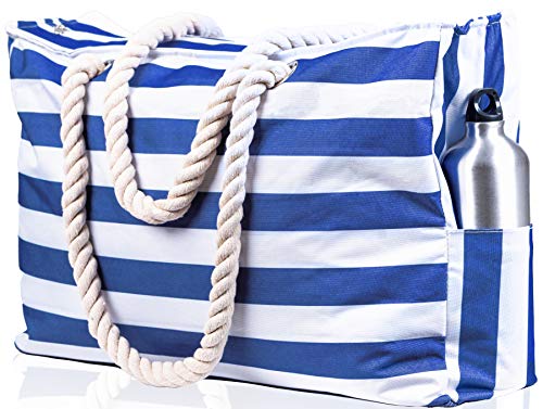 Beach Bag XXL. 100% Waterproof (IP64). L22 xH15 xW6. Top Zip, Outside Pockets. Phone Case, Key Holder, Bottle Opener