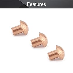 MroMax 200Pcs M2.5 Round Head Copper Solid Rivets