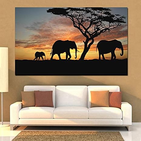 Ajcwhml Árbol Elefante Africano Atardecer Lienzo de Elefante Decoración