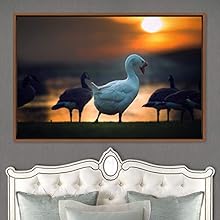 signwin Framed Canvas Wall Art Lone White Goose Aerial Beach Birds Cool Multicolor Photography Realism Relax/Calm Single - 16x24 inches