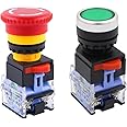 22mm Emergency Stop Button and Green Momentary Push Button Combo, Mushroom Head E-Stop Switch for Industrial Automation & Control Panels