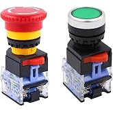 22mm Emergency Stop E-Stop Mushroom Green Momentary Push Button for Machine | 22mm Red Mushroom E-Stop Twist NC Green Start NO Metal IP65 Direct Replacement Push Button Set for CNC Machine Panel