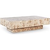 MAKLAINE Mid-Century Engineered Wood Coffee Table, 52" W x 29" D x 14" H, Natural Ash Burl Finish, Rich Burl Design, Living R