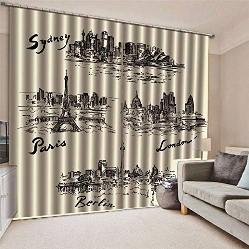 JRCURTAIN Thermal Insulated Window Paris, London Kids Curtains Eyelet Blackout Curtains For Bedroom Living Room Bathroom Decoration,150x166cm