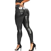 FITTOO Faux Leather Leggings for Women Fleece Lined Pleather Pants with Pockets