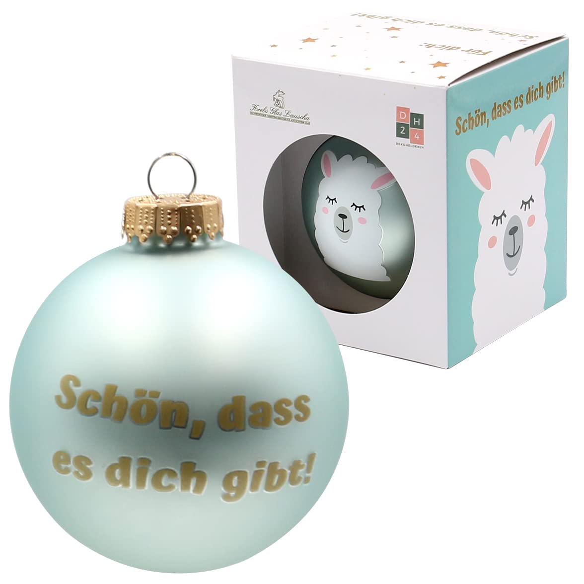 Dekohelden24 DH-KGL1112 Christmas Tree Bauble with Llama for Christmas with German Text "Schön, dass es Dich gibt", Size Approx. 8 cm