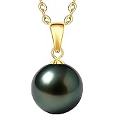 18K Solid Gold Genuine Tahitian Black Pearl Pendant with Sterling Silver Chain, AAAAA 9-12mm Ocean-Grown Pearls - Christmas Gift for Wife Mom, Women Necklace Jewelry for Wedding Anniversary Birthday