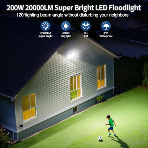 TASINUO Outdoor LED Spotlights 200W 2 Pieces, 20000LM 6500K Cool White Lights Outdoor, IP67 Waterproof Outdoor Light, Powerful LED Lamp for Garden, Terrace, Garage, Factory, Warehouse