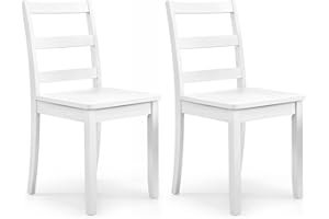 Giantex Wood Dining Chairs Set of 2 White - Wooden Armless Kitchen Chairs with Solid Rubber Wood Legs, Non-Slip Foot Pads, Max Load 400 Lbs, Farmhouse Style High Ladder Back Dining Room Chairs