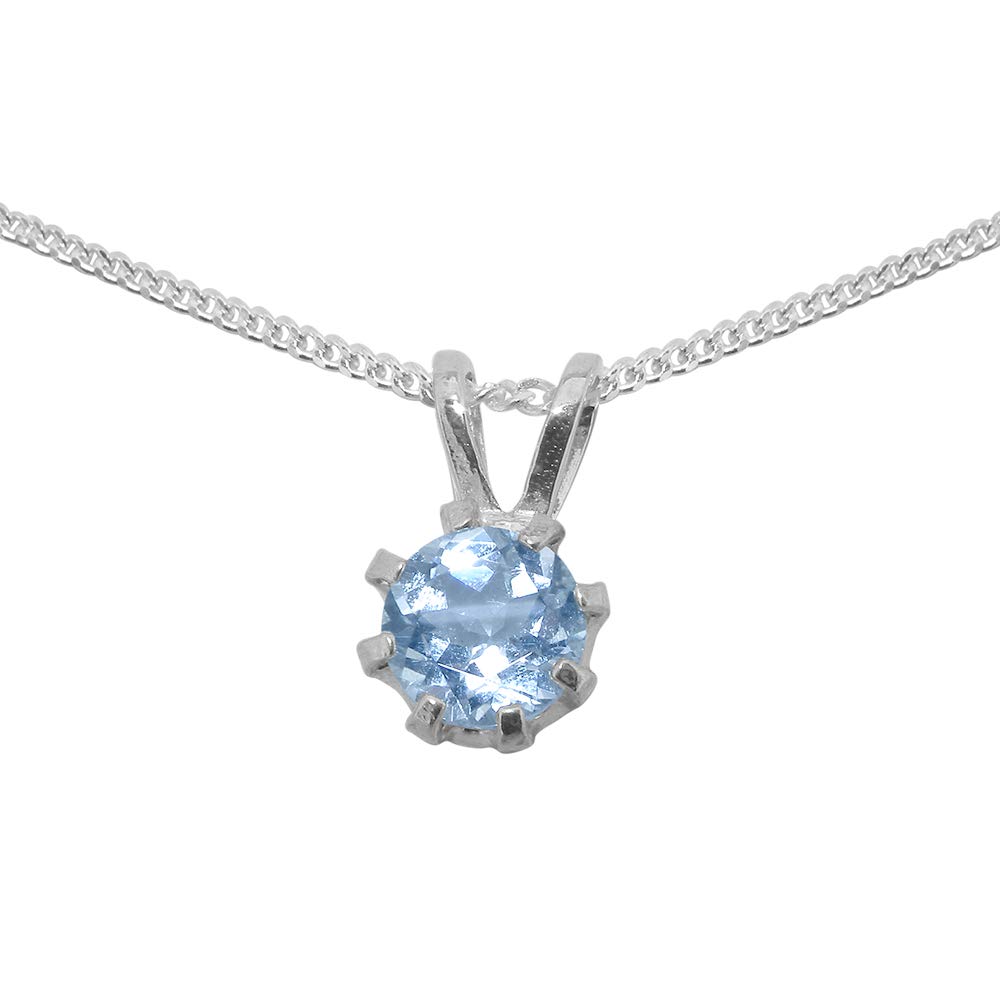 LetsBuySilver 925 Sterling Silver Real Natural Aquamarine Womens Pendant & Chain Necklace - Chain length 18