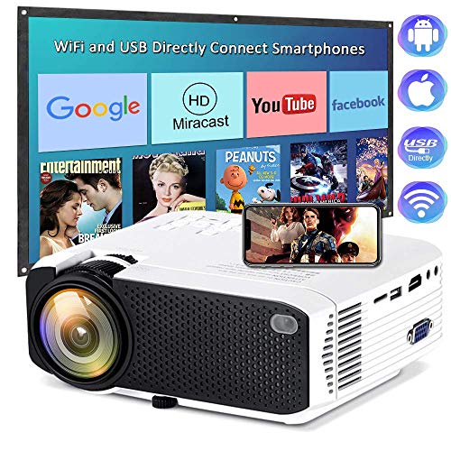 WiFi Video Projector 2800 Lumens, DIWUER Portable Mini Projectors for Home Outdoor Movie, USB Directly Connect with Smartphones, Support Full HD 1080P, USB, HDMI, VGA, AV, SD