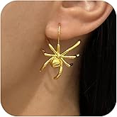 18K Gold Plated Spider Earrings Women Rhinestone Tassel Circle Dangle Earrings Statement Insect Jewelry Halloween Hip Hop Punk Party Cosplay Costumes Accessories