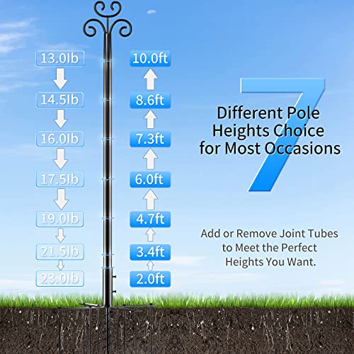 ANASTA 10FT String Light Poles for Outside 2 Packs, Double Outdoor Shepherds Hook for Hanging Plants, Bird Feeder Pole 5-Prong Spiral Anchor, Garden Hooks 7 Height Adjustable