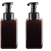 Foaming Soap Dispenser, 450ml(16oz) Refillable Modern Square Pump Bottle for Shampoo, Body Wash, Liquid Soap, PETG Plastic Empty Soap Dispenser for Kitchen, Bathroom, Hospital. 2 Pcs (Brown)