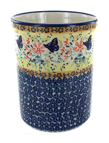 Click Here to See More Images Blue Rose Polish Pottery Blue Butterfly Utensil Jar