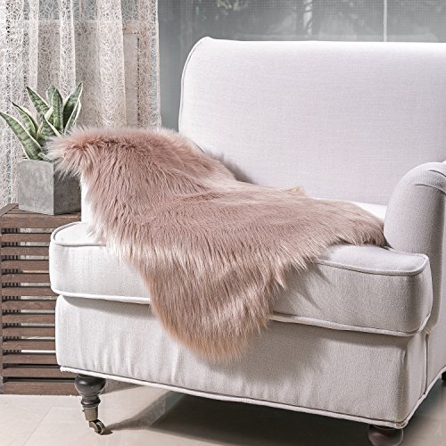 Ashler Soft Faux Sheepskin Fur Chair Couch Cover Beige Area Rug Bedroom