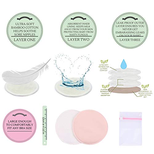 14 Pack Organic Bamboo Nursing Pads with Laundry Bag, Washable Nursing Pads Breast Pads Breastfeeding Pads - Reusable Soft Waterproof Heavy Leakproof Breathable and Hypoallergenic by Egmao Baby