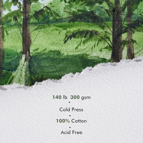 Fuumuui 30 Sheets Watercolour Journal 7.6 x 7.6 in/19.3 x 19.3cm, 100% Cotton Watercolour Paper 140LB/300GSM, Cold Pressed Travel Watercolor Sketchbook for Art Painting, Drawing, Mixed Media