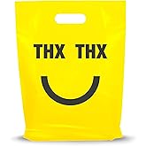 Plamar USA Thank You Plastic Bags with Handles, 100 Pack, 12 x 15 Inch, 1.25 Mil Thick Yellow Shopping Bags for Small Business, Retail Stores, Events, Merchandise and Gift Packaging