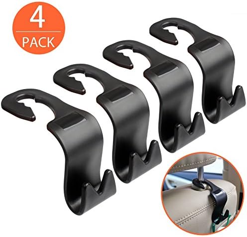 LILER Car Headrest Hook, Car SUV Back Seat Headrest Hanger Storage Hooks - Purse Handbag Grocery Bag Kid's Toy Holder (4 Pack)