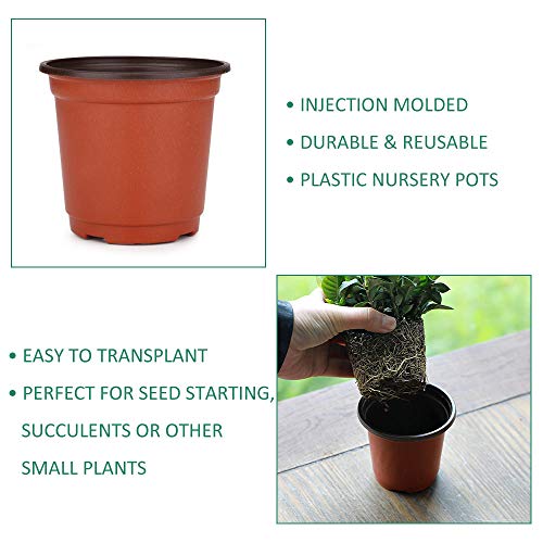 GROWNEER 120 Packs 4 Inches Plastic Plant Nursery Pots with 15 Pcs