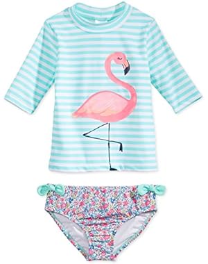 2-Pc. Flamingo Rashguard Swimsuit, Toddler & Little Girls (2T-6X)