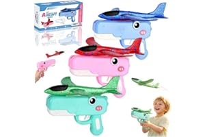Cute Dinosaur Airplane Launcher Toy,8'' Foam Glider Plane Flying Toys,Outdoor Flying Aircraft with Easy-Load Mechanism,Long F