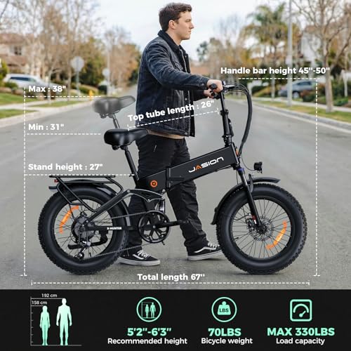 Jasion X-Hunter Electric Bike for Adults,1400W Peak Folding Ebike,20''*4 Fat Tire Foldable Ebike,30MPH 70+Miles 48V 13AH Removable Battery,Full Suspension System Design,7-Speed Bicycles