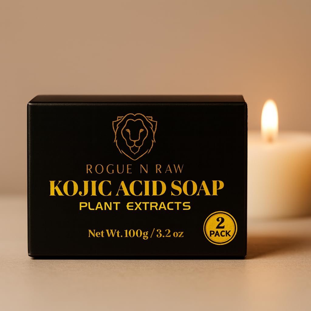 Photo 1 of *2 Pack* Rogue N Raw Turmeric Kojic Acid Soap Bars with Retinol, Collagen, Vitamin C & Glycerin - Natural Skin Brightening Soap for Dark Spots, Acne Scars & Even Tone - 2 Bars, 100G each