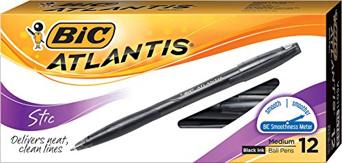 Bic atlantis stic ball pen, medium point (1.0 mm), blac…